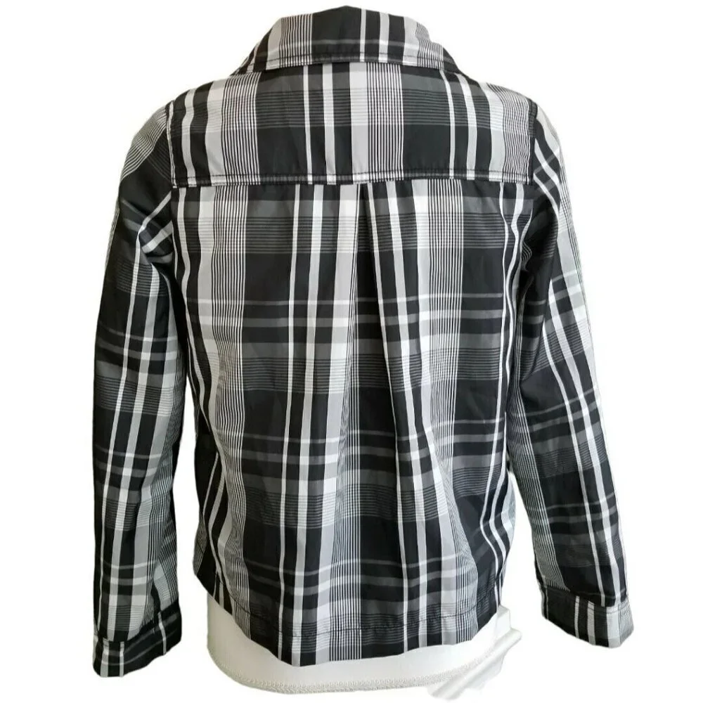 Vtg United Colors Of Benetton Girls Sz XL Jacket Black & White Plaid 90s Shacket